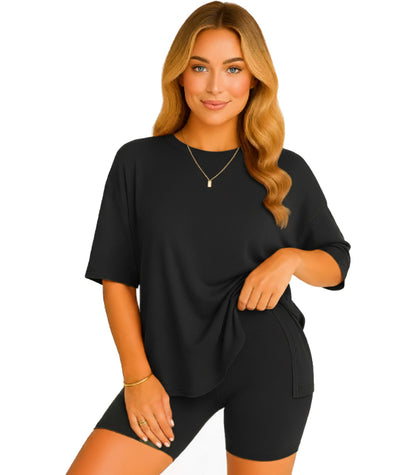 CozyFlex™ Soft Tee & Flattering Shorts Two-Piece Set