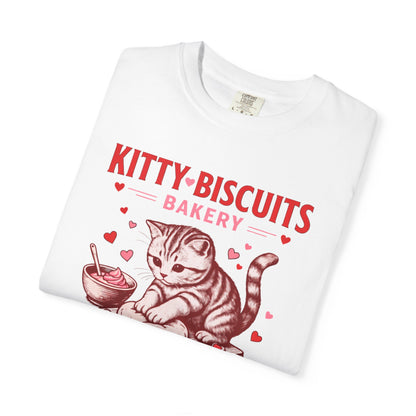 Valentines Cat Comfort Colors Shirt Kitty Biscuits Bakery T-Shirt Funny Vday Cat Lover Tee Cute Kitten Baking Cookies Love Tshirt Girlfriend